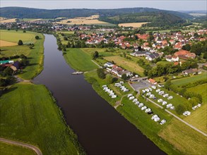 Drone image of the river Weser near Lippoldsberg