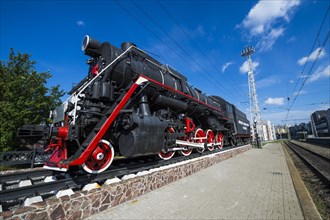 Historic steam train at the Railway station in Murmansk