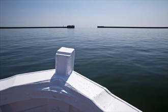 View from a Boerteboot on the North Sea and the exit from the protected harbour