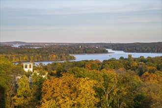 View from the Belvedere on the Pfingstberg to the lakes of the Havel and the skyline of Berlin in autumn