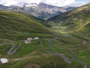 Aerial view of the serpentines on the north side of the Spluegen Pass