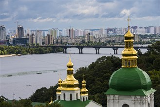 Overlook over Kiew or Kyiv capital of the Ukraine and the Kievo-Pecherska Lavra and the Dnipro river