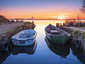 Small fishing harbour on the Peenestrom at sunset