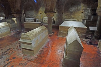 Historic coffins in the crypt of Palermo Cathedral
