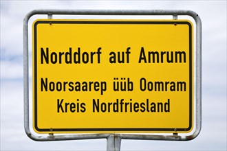Bilingual place-name sign of Norddorf on the island Amrum in German and Frisian