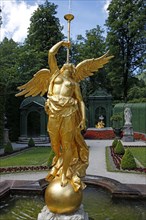 Golden fountain figure of the goddess of fate Fama