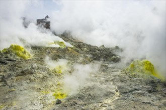 Sulphur pieces on Iozan (sulfur mountain) active volcano area