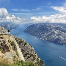 View from Preikestolen to Lysefjord and mountains