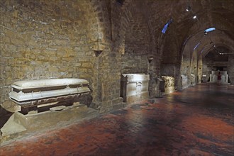 Historic coffins in the crypt of Palermo Cathedral