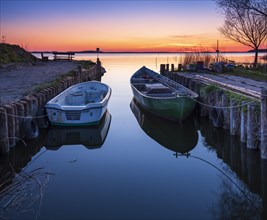 Small fishing harbour on the Peenestrom at sunset