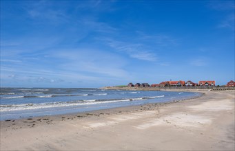 Sandy beach beach near the harbour at the western end of the East Frisian island Baltrum