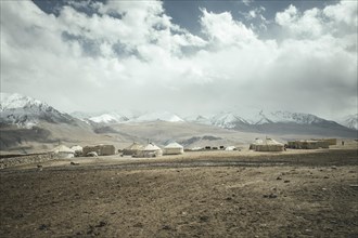 Kyrgyz settlement Khadz Goz of yurts and small stone buildings