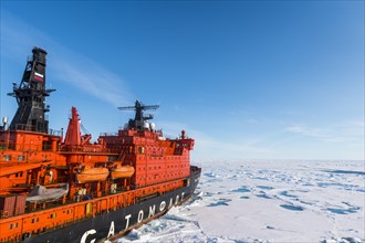 Aerial of the Icebreaker '50 years of victory' on the North Pole