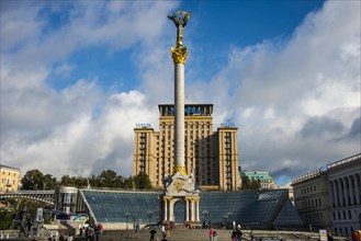 Independence monument on the Maidan Nezalezhnosti in the center of Kiev or Kyiv capital of the Ukraine