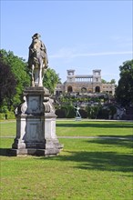Equestrian statue of Frederick II and archer in front of the Orangery