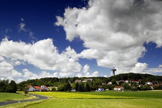 View over the fields of Zimmerau and the Bavarian Tower on the Buechelberg