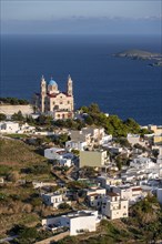 View from Ano Syros to the houses of Ermoupoli with the Anastasi Church or Church of the Resurrection