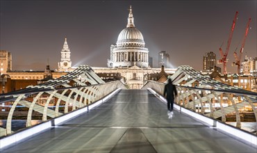 Millennium Bridge and St Paul's Cathedral at night