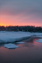 Morning dawn on the Oymyakon River