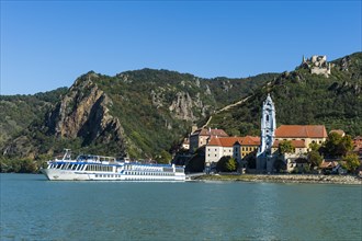 Cruise ship passing Duernstein on the Danube