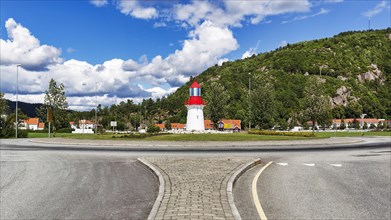 Model of the lighthouse Lindesnes Fyr in a roundabout