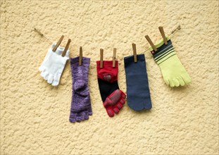5 different colourful knitted socks