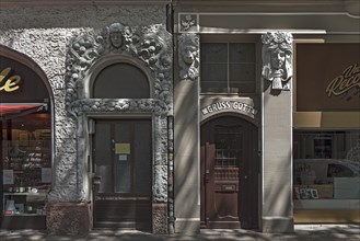 Art Nouveau entrances around 1900 with decorative reliefs