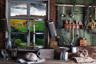Rustic farm kitchen with utensils