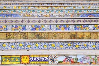 Staircase steps decorated with ceramic tiles