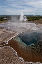 Thermal spring and eruption Geysir Strokkur