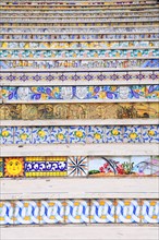 Staircase steps decorated with ceramic tiles