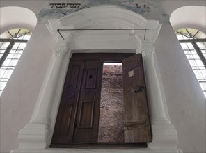 Half-open Torah cupboard in the synagogue