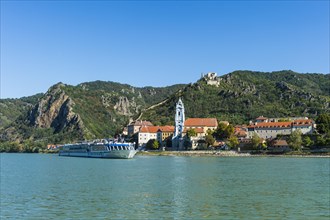 Cruise ship passing Duernstein on the Danube