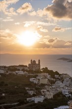 View from Ano Syros to the houses of Ermoupoli with the Anastasi church or Church of the Resurrection