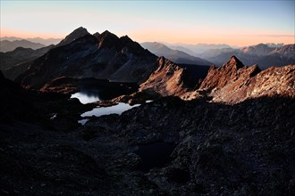 Sunrise with mountains and Wangenitzsee and Kreuzsee