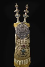 Torah mantle with Torah shield around 1920