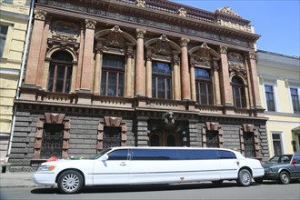 Stretch limousine with wedding decoration in Sabaneiv Most street