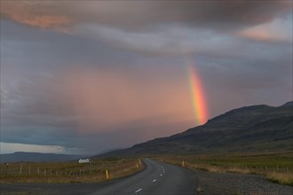 Rainbow over road