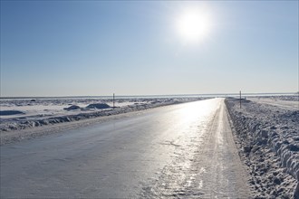 Ice road on the frozen Lena river