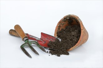 Clay pots and garden tools