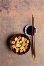 Fried tofu cubes in bowl