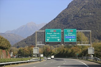 A2 E35 motorway near Bellinzona shortly in front of the junction to the Gotthard Pass or San Bernardino Pass A13 E43
