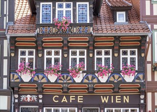 Half-timbered house Cafe Wien in the centre of Wernigerode