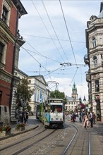 Tram in the center of the Unesco sight the town Lviv