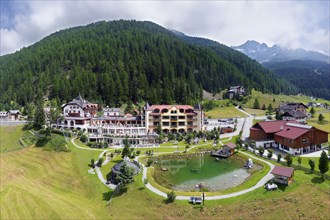 Aerial view Post Hotel with pond