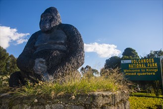 Huge platic gorilla at the entrance of the Virunga National Park
