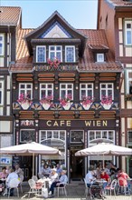 Half-timbered house Cafe Wien in the centre of Wernigerode