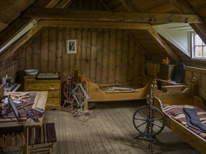 Bedroom with spinning wheel