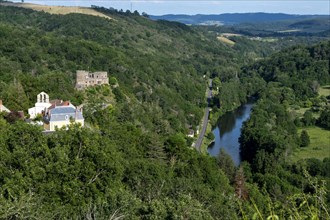Castle de Chouvigny built on a rocky outcrop overlooking the Sioule valley