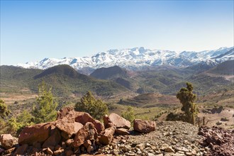Beautiful Ourika valley with High Atlas Mountains in the background